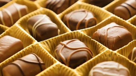 Box with chocolates macro shooting Foto stock