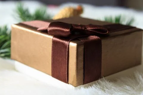 A box with a Christmas present. Selective focus. Stock Photos
