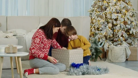 Box with christmas tree decorations Video stock 120500092