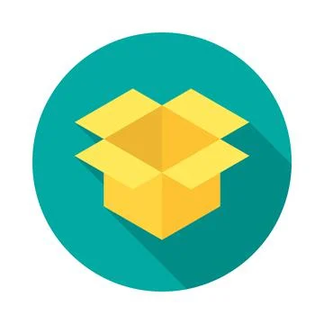 Box circle icon with long shadow. Flat design style. Stock Illustration