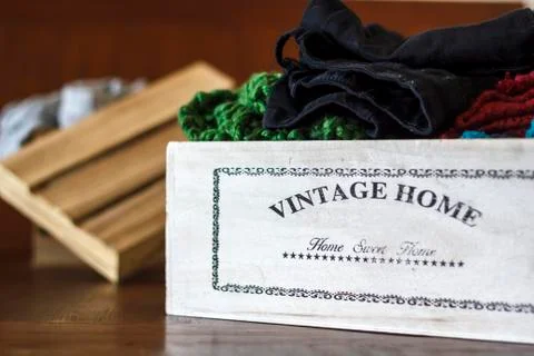 Box with clothes. Donation concept Stock Photos