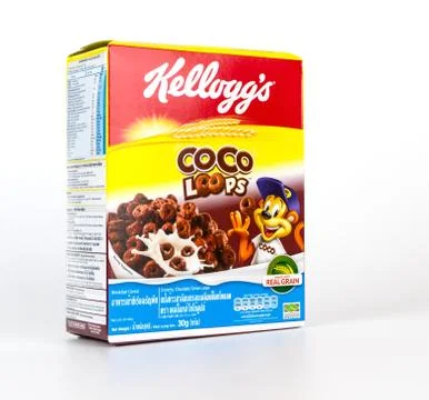 A box of Coco Loop sweet breakfast cereal isolated on white. Stock Photos