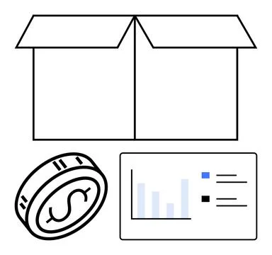 Box, Coin, and Data Chart Depicting Business and Financial Analysis Stock Illustration