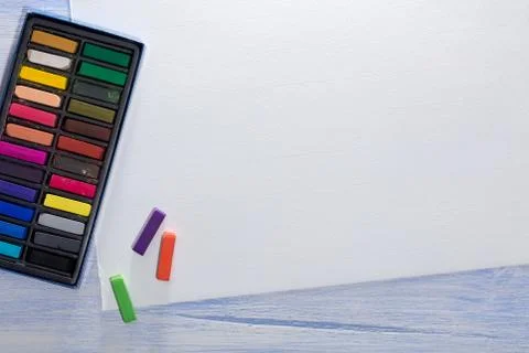 Box of color chalks Stock Photos