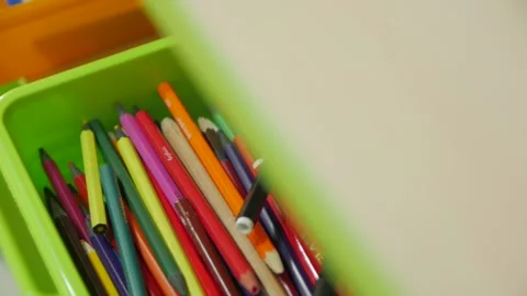Box Of Colored Pencils Stock Footage 141106631