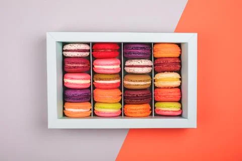 Box of colorful macarons Stock Photos