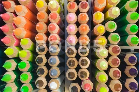Box of Colorful Pencils Stock Photos
