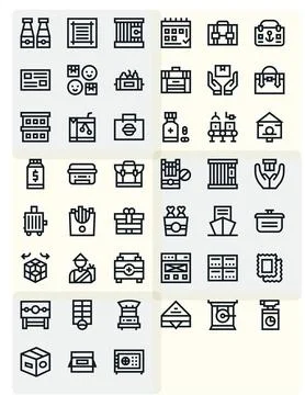 Box Comprehensive Vector Bundle with 45 Pixel Optimized Bold Line Retina Re.. Stock Illustration