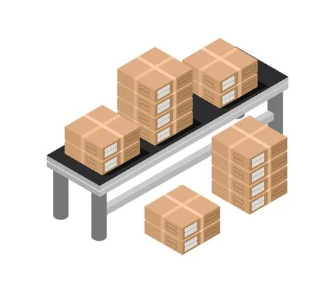Box conveyor illustrated in vector on a white background 스톡 일러스트
