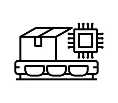 Box on Conveyor with Microchip Symbolizing Technology and Logistics Innovatio 스톡 일러스트