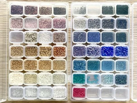 The box of craft beads in case Stock Photos