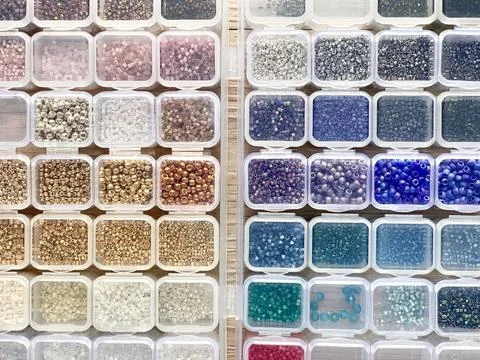 The box of craft beads in case Stock Photos