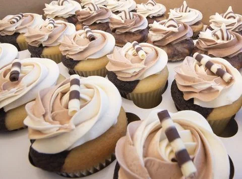 Box of cupcakes Stock Photos