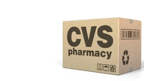 Box with CVS pharmacy logo. Editorial 3D rendering Stock Illustration