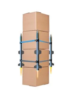 Box delivery with rockets isolated on white background 스톡 일러스트