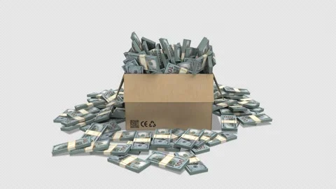 Box with dollars - 3d render with alpha channel. Stock Footage 237356575