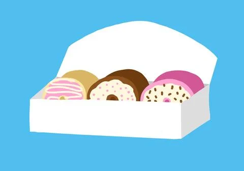 A box of donuts in cartoon flat style Stock Illustration