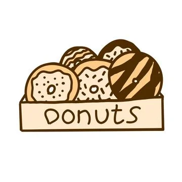 Box of donuts in cartoon flat style Stock Illustration