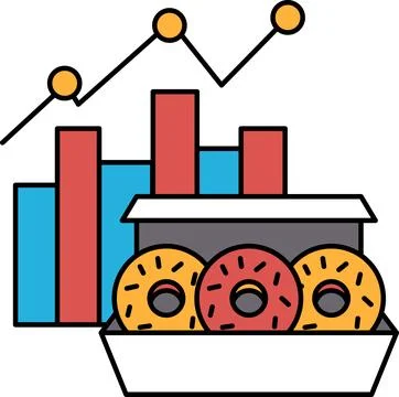 A box of donuts is shown with a graph of the number of donuts sold over time Stock Illustration