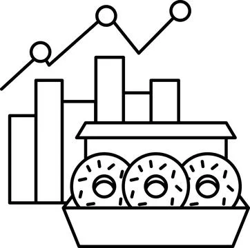 A box of donuts is shown with a graph of the number of donuts sold over time Stock Illustration