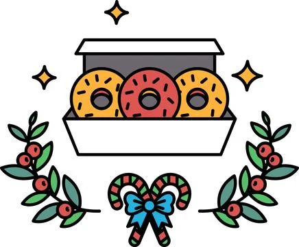 A box of donuts with three different colored donuts inside Stock Illustration