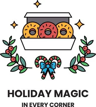 A box of donuts with a wreath and a bow on it Stock Illustration