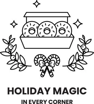 A box of donuts with a wreath and a bow on it Stock Illustration