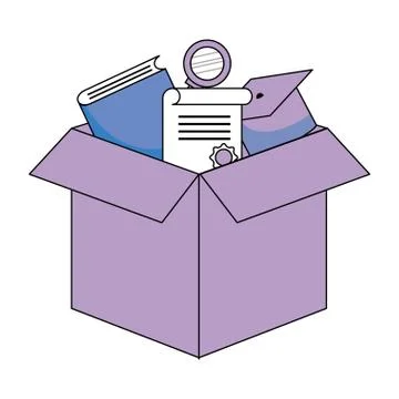 Box with education items 스톡 일러스트