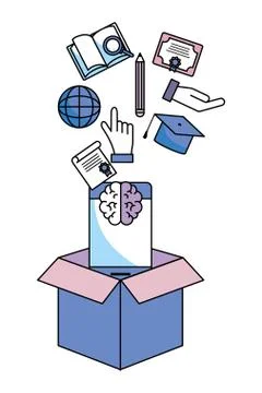 Box with education items 스톡 일러스트