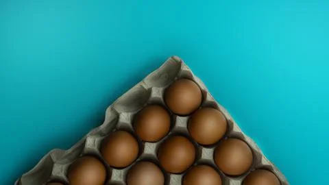 A box of eggs on a blue background Stock Photos