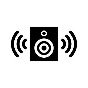 Box, electrical, loudspeaker icon. Black vector graphics. Illustrazione stock