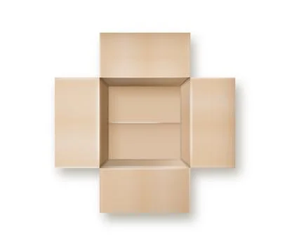 Box. Empty open and closed cardboard box. Realistic cardboard box mockup set Stock Illustration