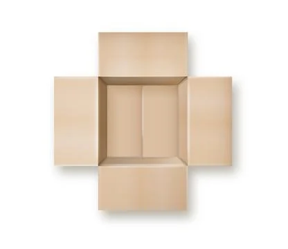 Box. Empty open and closed cardboard box. Realistic cardboard box mockup set 库存插图