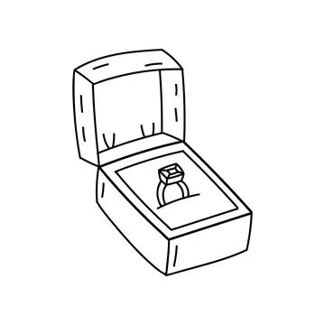 Box with an engagement ring. Wedding ring. Jewelry box isolated, white Stock Illustration