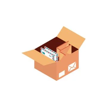 Box with envelopes letters correspondence postal mail isometric Illustrazione stock