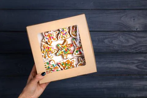 Box with festive cookies Stock Photos