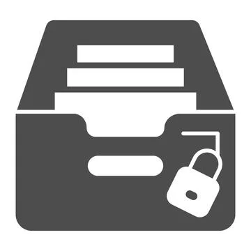 Box with files, arhival documents and lock solid icon, security concept, secured Stock Illustration
