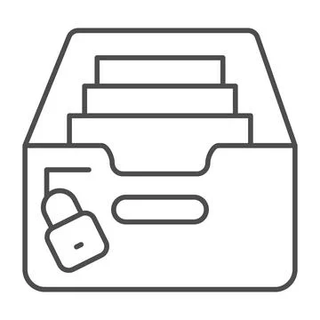 Box with files, arhival documents and lock thin line icon, security concept Stock Illustration