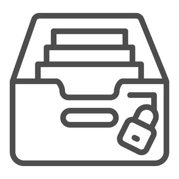 Box with files, arhival documents and lock line icon, security concept, secured Stock Illustration