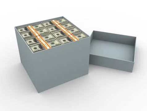 Box filled with money Illustrazione stock