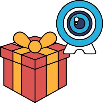 A box with a flower on top of it and a camera on the right side 库存插图