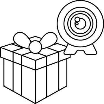 A box with a flower on top of it and a camera on the right side Ilustración de archivo