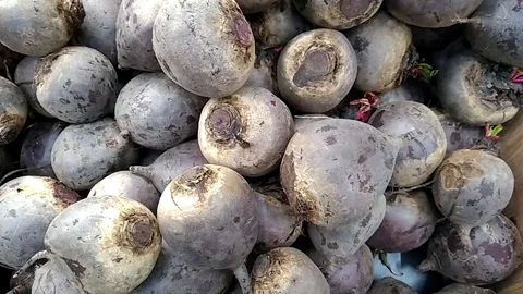 Box full of beet in supermarket, exposed for the consumer to choose 스톡 동영상 114778663