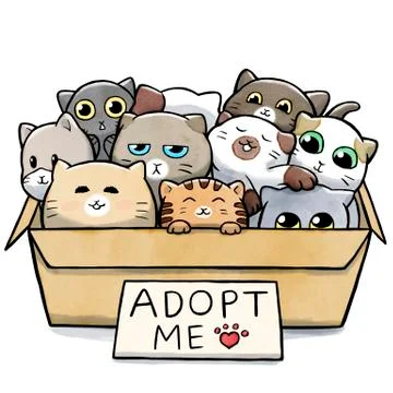 Box full of cats for adoption Stock Illustration