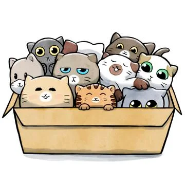 Box full of cats Stock Illustration
