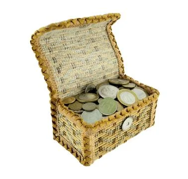 Box full of coins Stock Photos