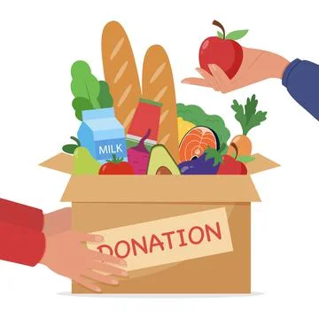 A box full of food is donated to people in need. Stock Illustration