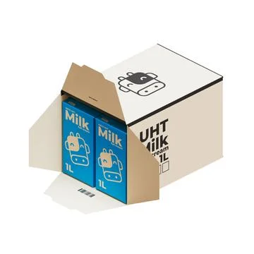 A Box Full Of Large Full Cream Milk 3D Render Illustration Stock Illustration