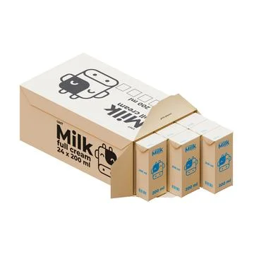 A Box Full Of Medium Full Cream Milk 3D Render Illustration Stock Illustration