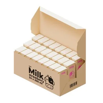 A Box Full Of Medium Strawberry Milk 3D Render Illustration Stock Illustration